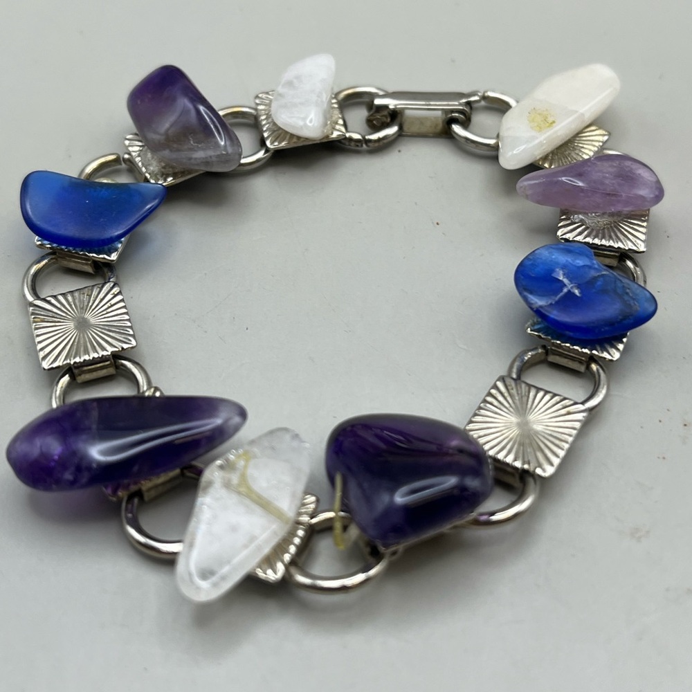 Elegant Silver and Blue Gemstone Bracelet